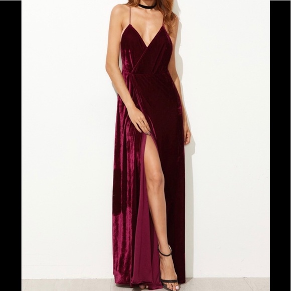 Burgundy Velvet Open Back Dress - Picture 1 of 5